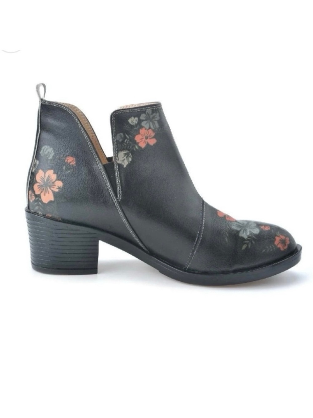 GOBY | Black Floral‎ Print Leather Ankle Boots Booties Sz. 40 or a Sz. 9.5